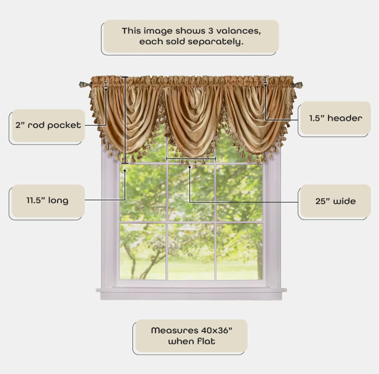 NWT Achim Ombre Waterfall One Tassel Trim Window Curtain Valance – 46×42