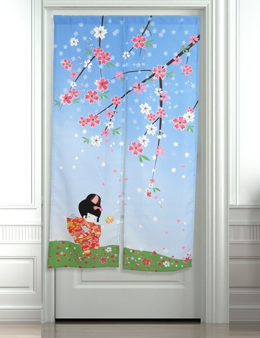 Japanese Noren Tapestry Door Curtain Spring Cherry blossoms Child Sakura
