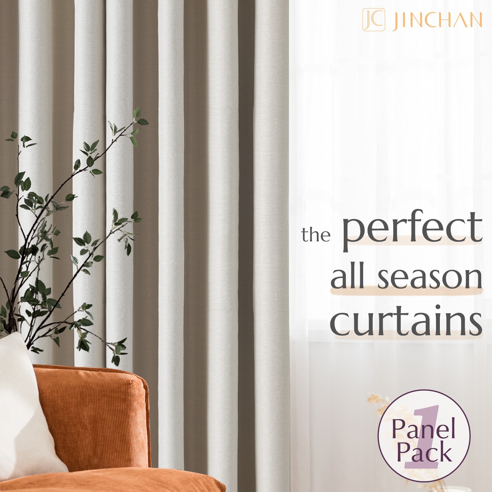 Linen Textured Blackout Curtains Bedroom Single Panel Thermal Grommet 84″ L