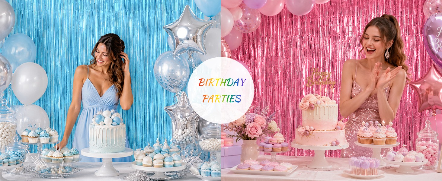 2 Pack Backdrop Curtains, 3.28 Feet x 7.05 Feet Sky Blue Tinsel Backdrop,