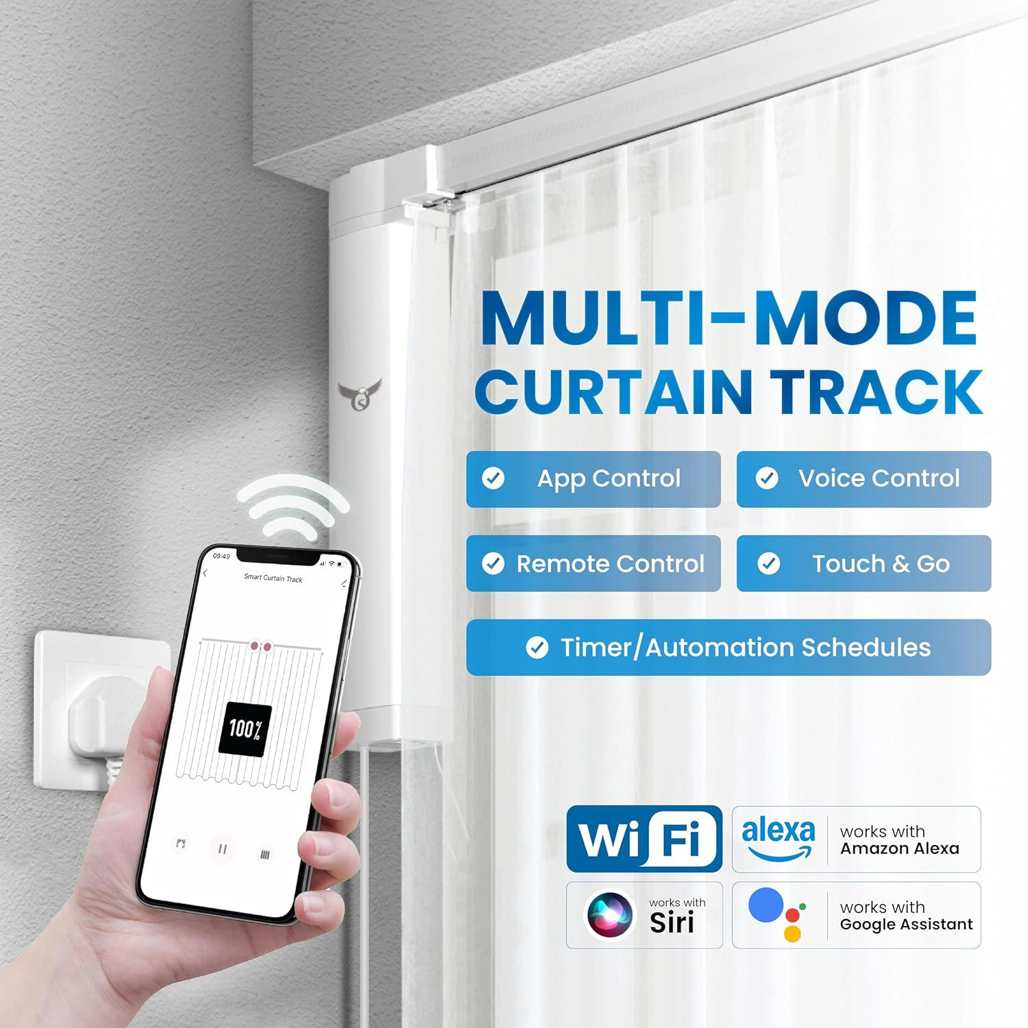 Smart Motorized Curtain Track, 71-130In, No-Cut Adjustable Electric Rail, ~33Db
