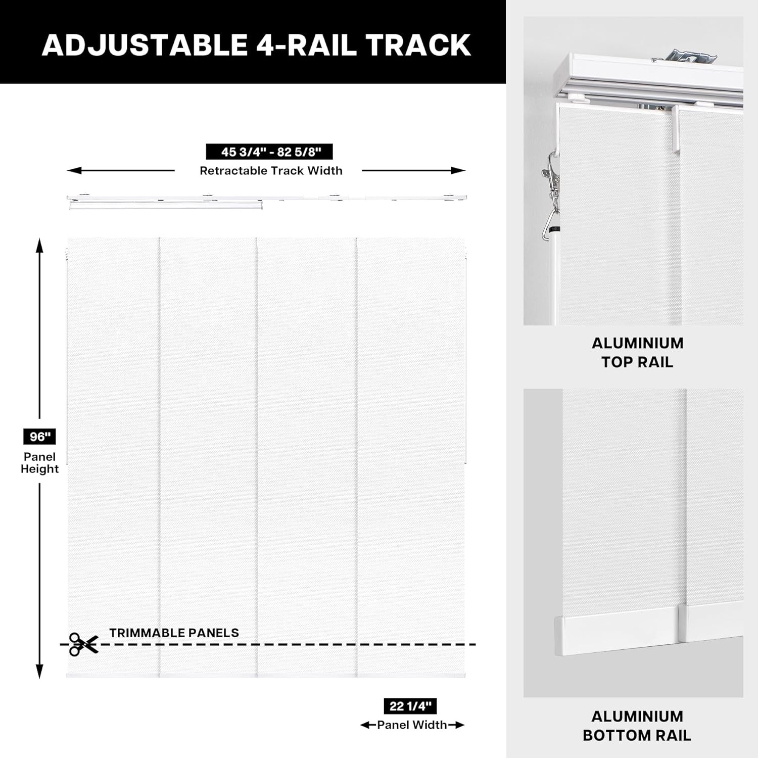 Adjustable Blackout Vertical Blinds for Sliding Doors, Extendable Track (45 3…
