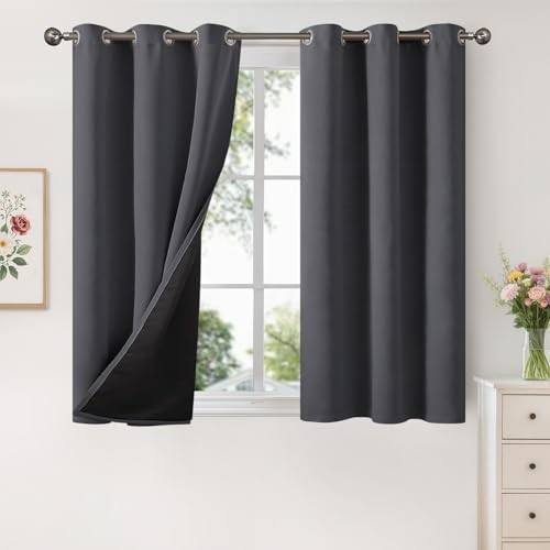 Short 100% Blackout Curtains 54 Inch Long 42″W x 54″L (Pack of 2) Dark Grey