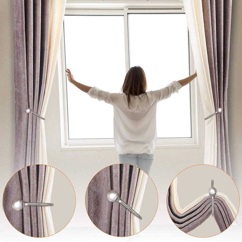 2 Pack Curtain Holdbacks Wall Mounted Curtain Tiebacks Hooks Plastic Pearl U …