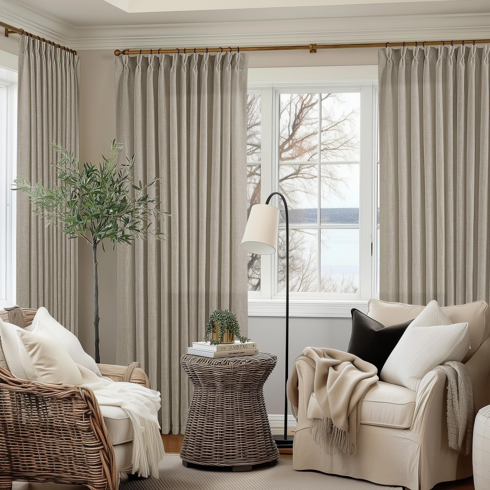 Extra Wide Taupe Linen Curtain 96 Inches Long 70 Inch Wide for Living Dining …