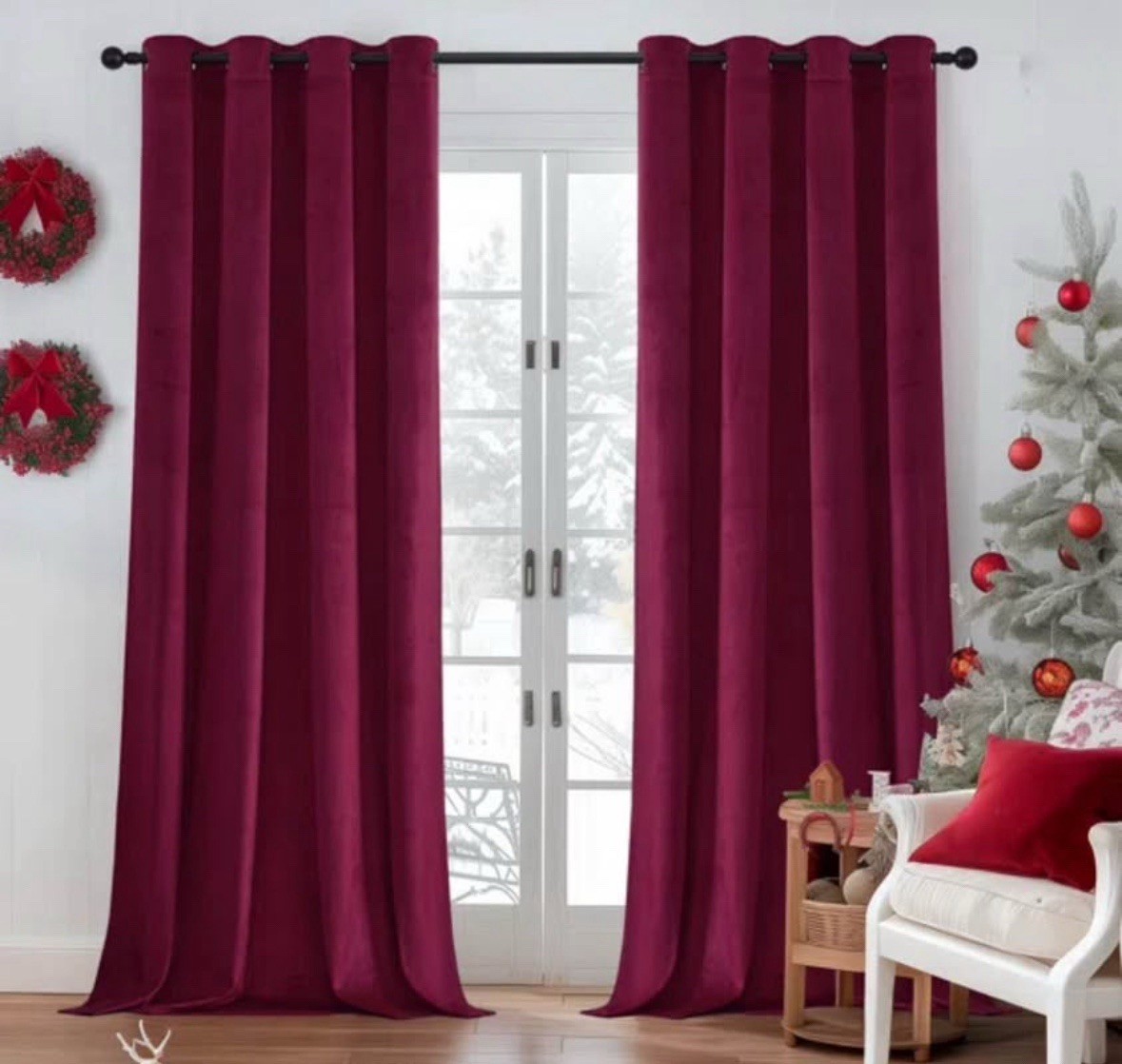 42×63 Burgundy Velvet Room Darkening Curtains 2 Panels