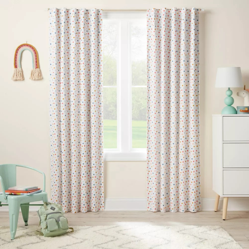 Pillowfort White & Colorful Dots Blackout & Lined Curtain Panel 42″ x 84″ NWOT
