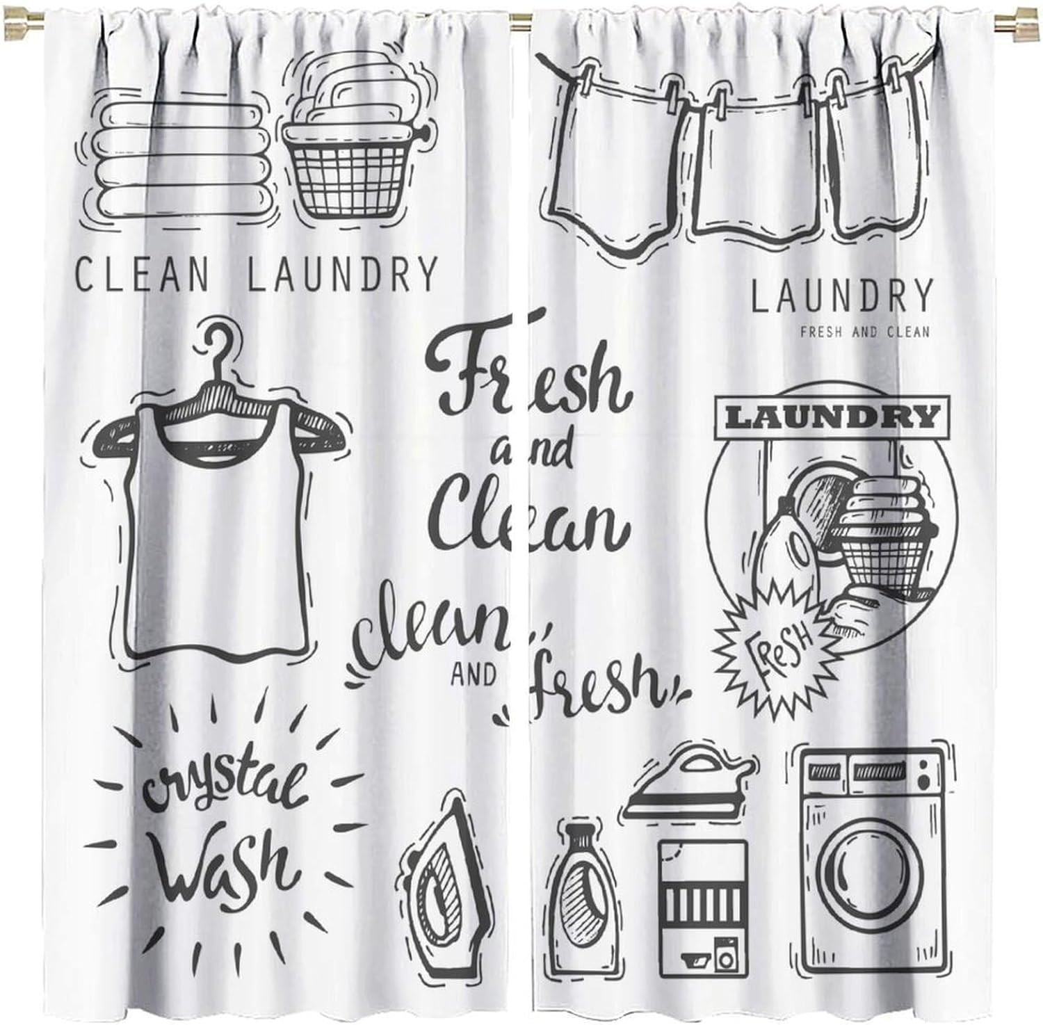 Laundry Room Window Curtains – Minimalist Printed Design for Utility Spaces & La