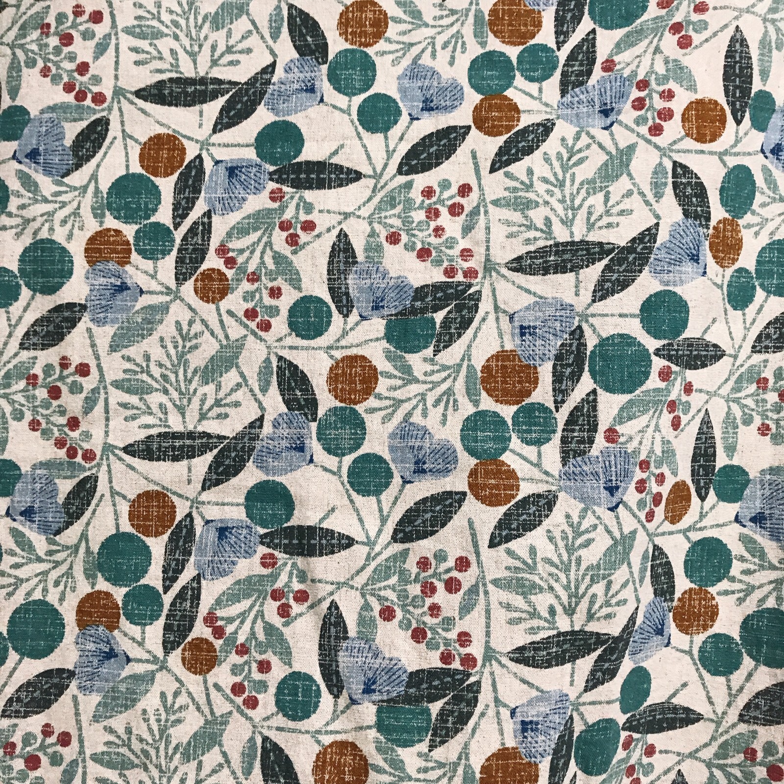 Modern Vintage Handmade Teal Cherry Blossom Pattern Natural Beige Curtain Panels