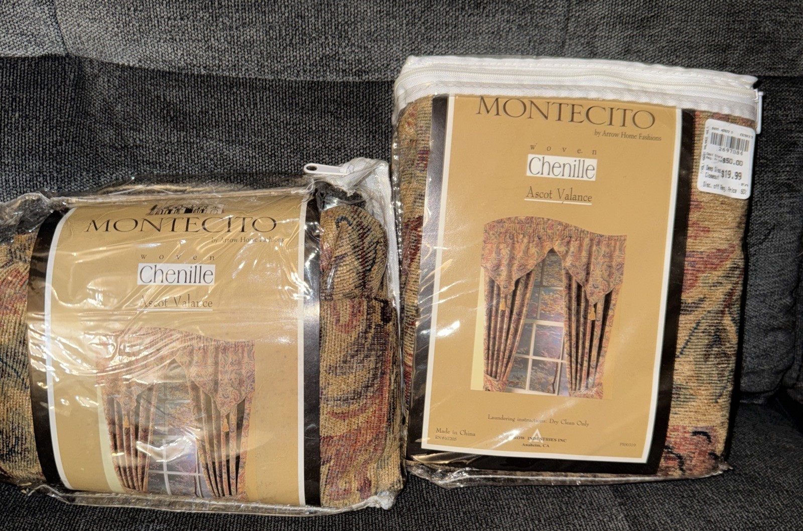 Montecito Chenille Ascot Valance lot of 2 vintage 25″ by 40″