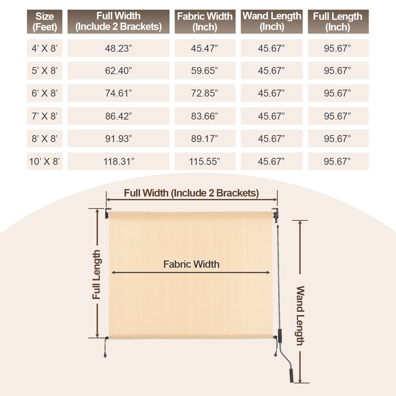 Patio Roller Shade HDPE Fabric Outdoor Cordless Roll Up Shade for Porch Beige