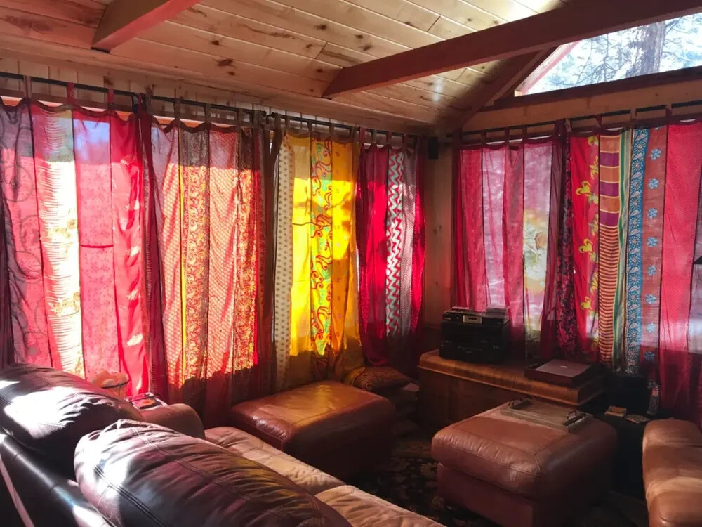 2 Pc Indian Old Recycle Silk Saree Boho Multi Curtain Door Drape Decor Curtain