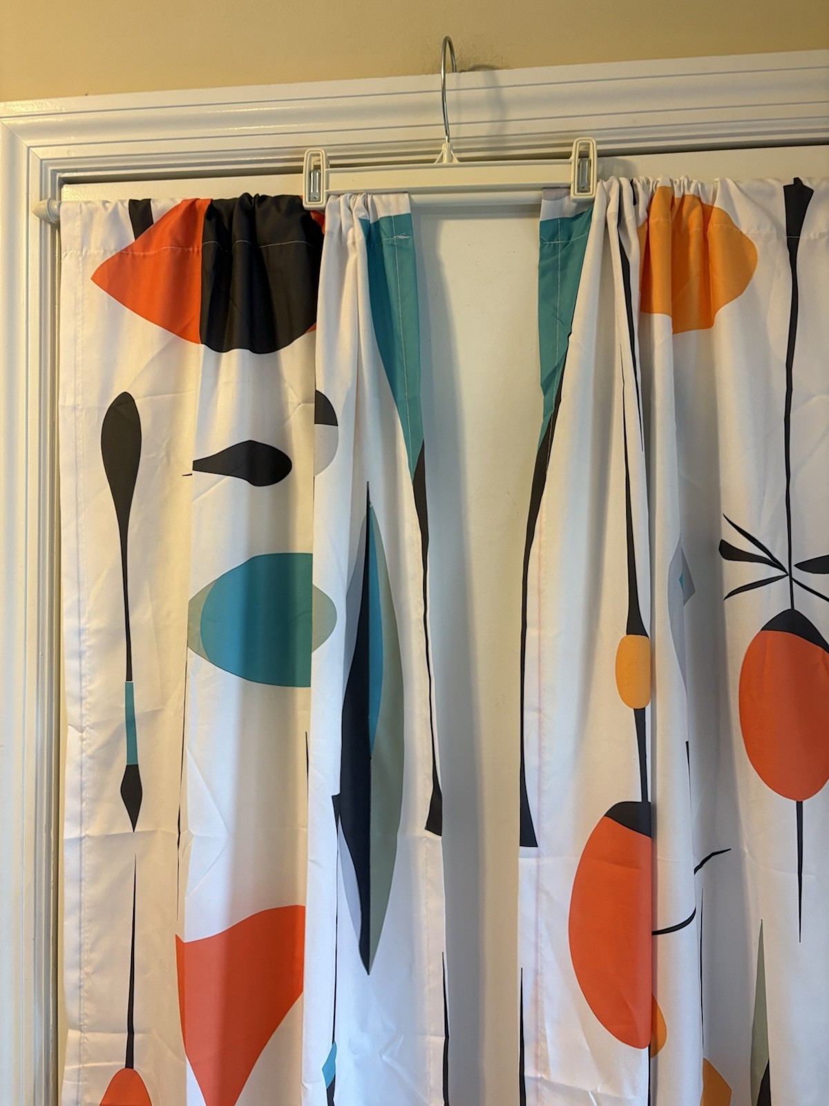 Mid Century 2 Curtain 21×57 Panels MCM Modern Retro Atomic Abstract Nylon Poly?
