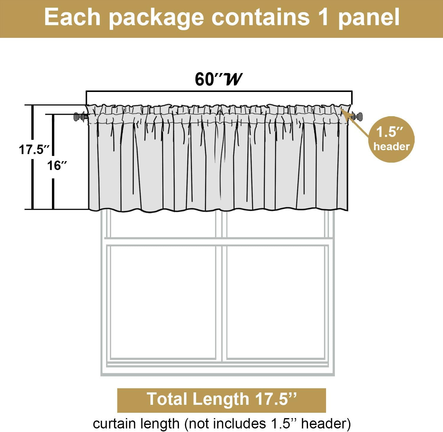 White Valance for Window Curtains 16 Inch Length, Light Filtering Privacy Farmho