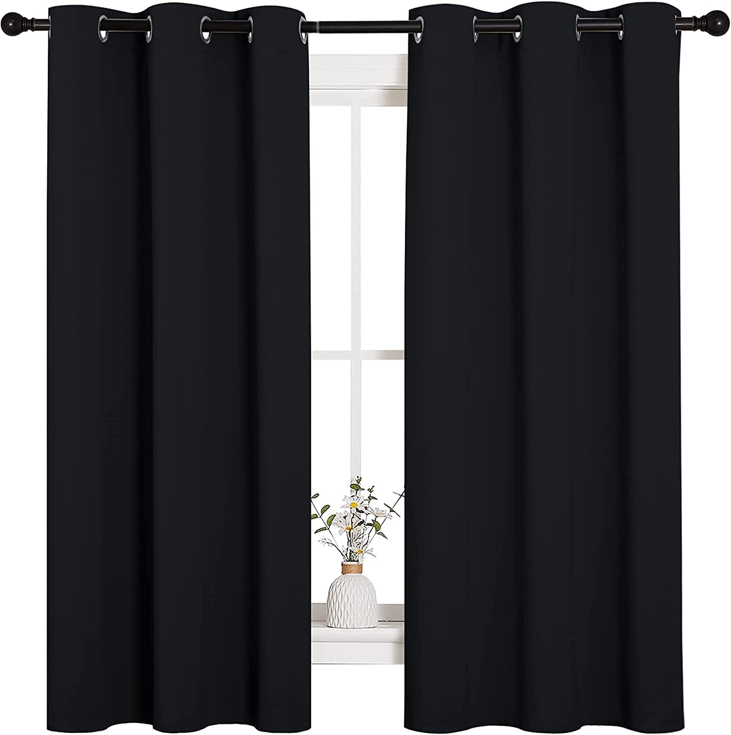 Halloween Pitch Black Solid Thermal Insulated Grommet Blackout Curtains Bedroom