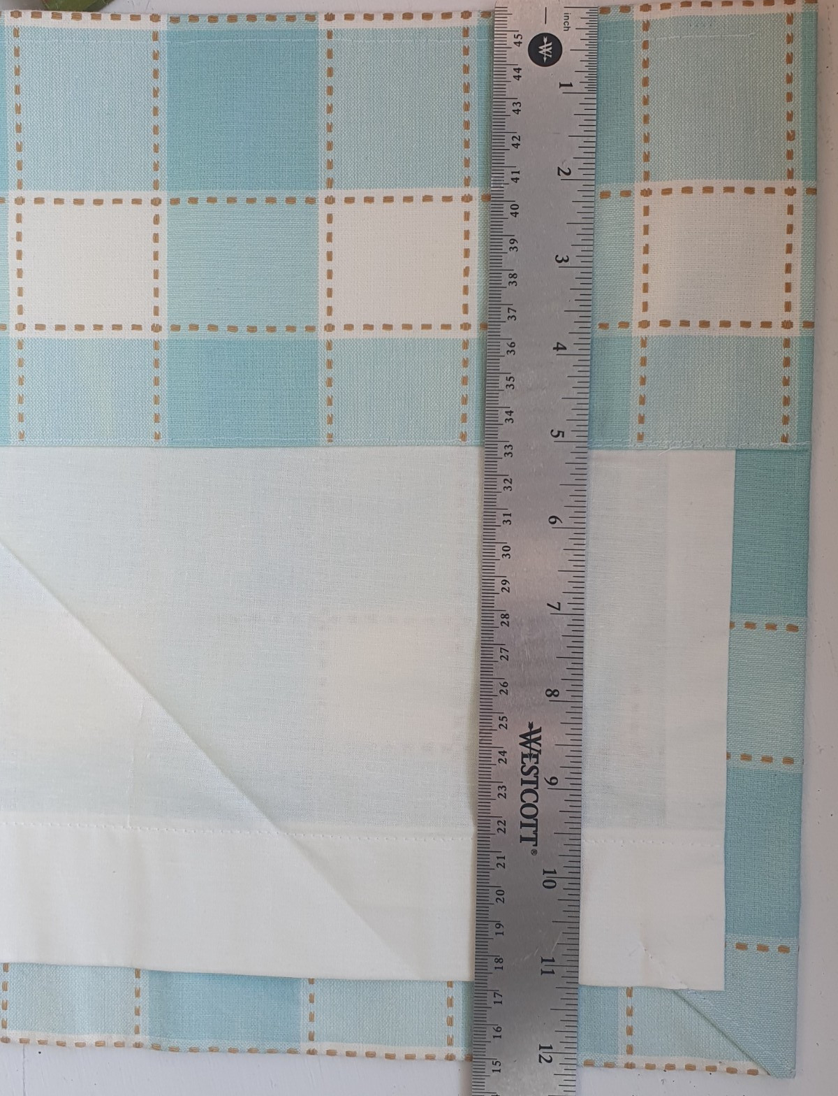 2 Window Rod Pocket Valance Aqua White Plaid Check Crisp Contemporary 44 x 12″