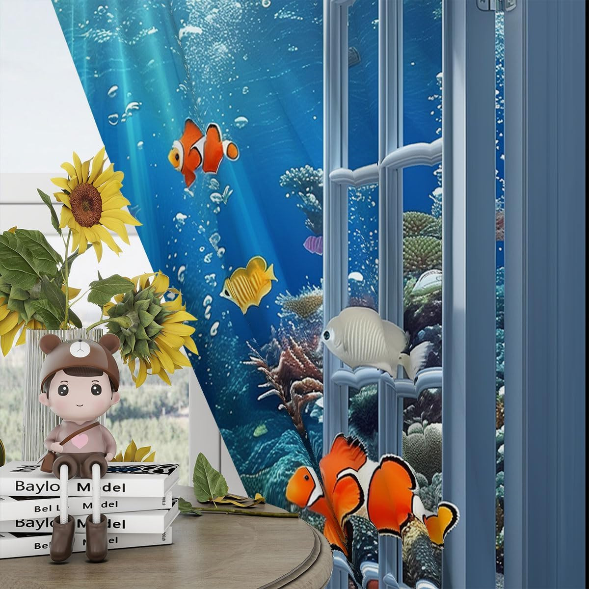 Ocean Blackout Curtains for Girls Kids Teen Boys Home Decor,Underwater World Tro
