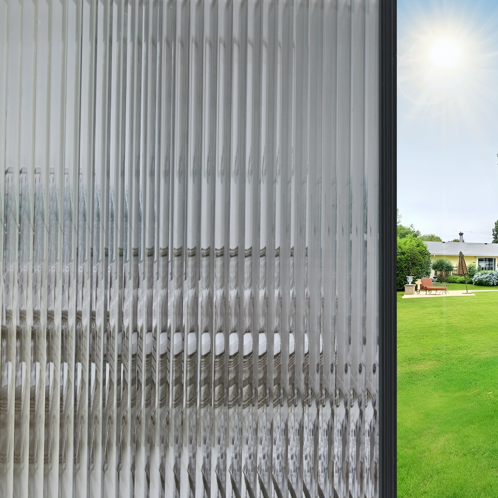 Beautyhero Adhesive Reeded Glass Window Privacy Film, 17.5 x 78.7 Inch, Black