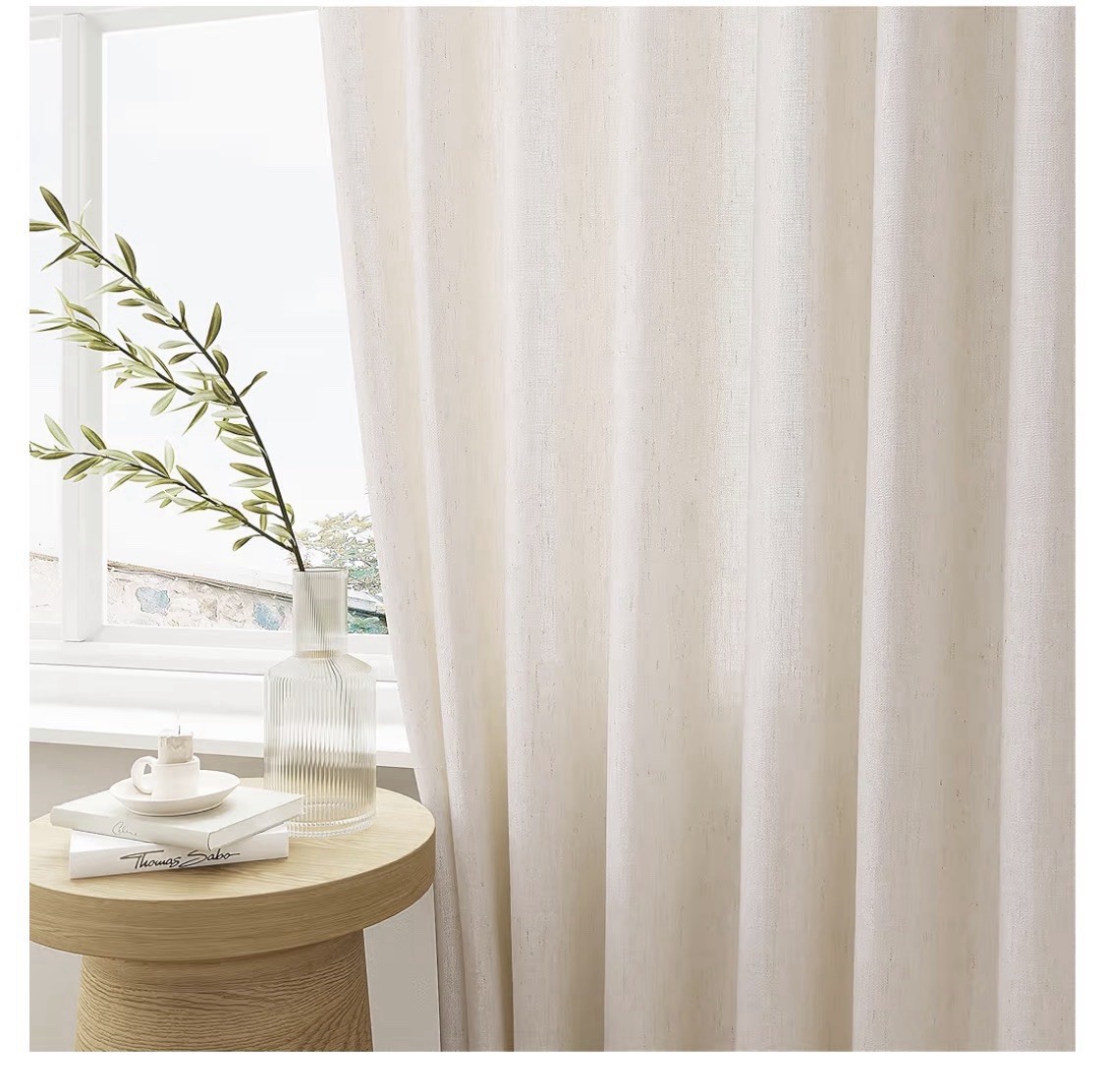 Pleated Linen Curtain 96”L 100”W For Patio Sliding Door 1 Panel Light Filtering