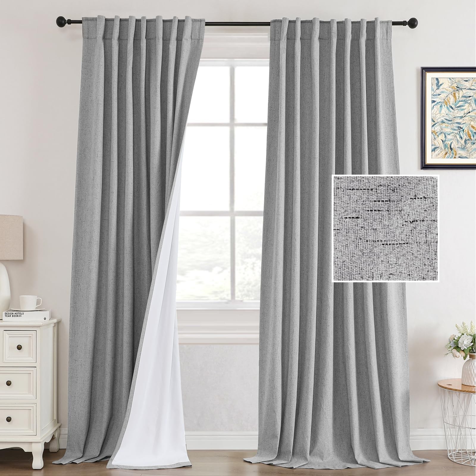 Princedeco Farmhouse Curtains Living Room 100 Blackout Linen Curtains 96 Inches