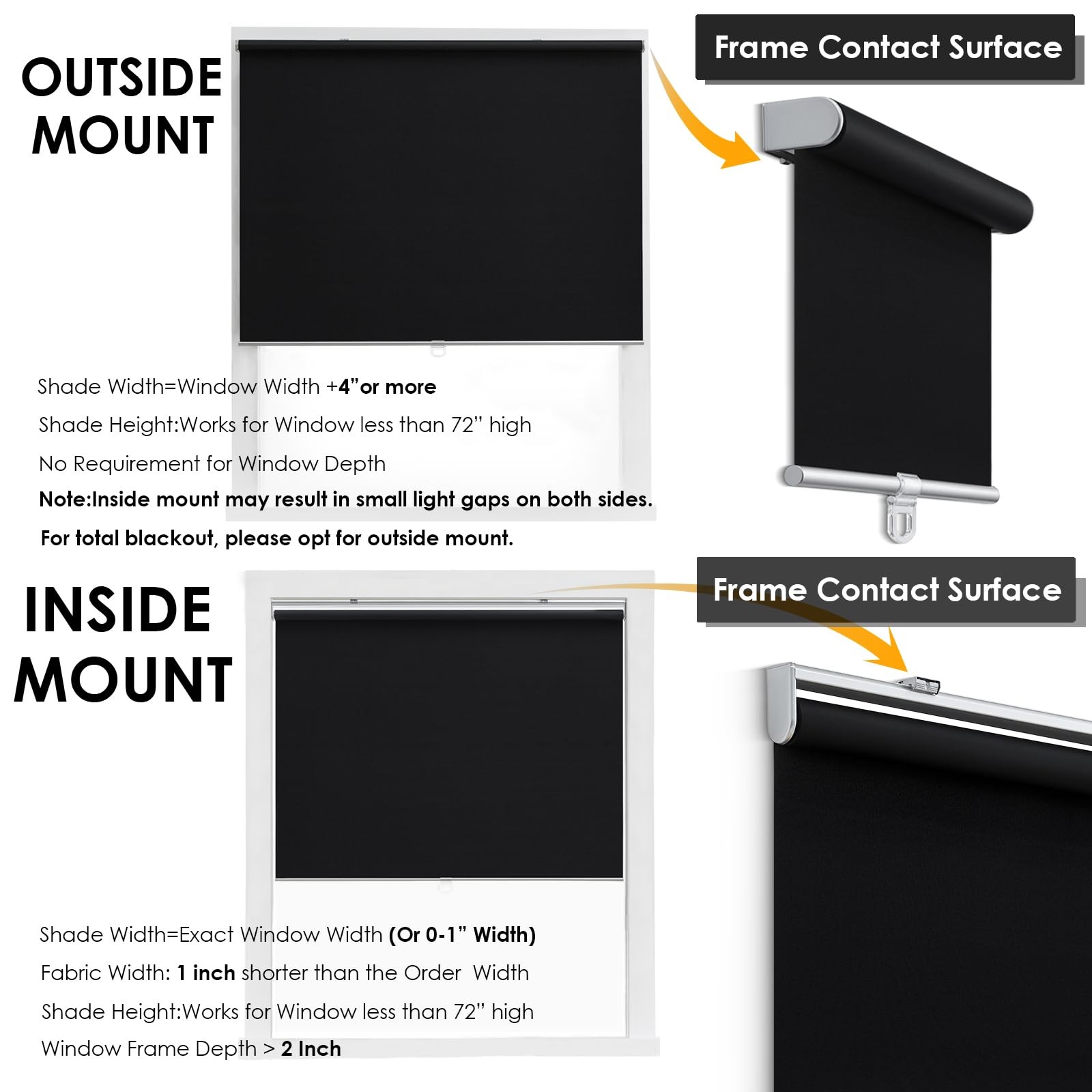 Cordless 100% Blackout Roller Shades for Windows,UV Protection Pull Down Shad…