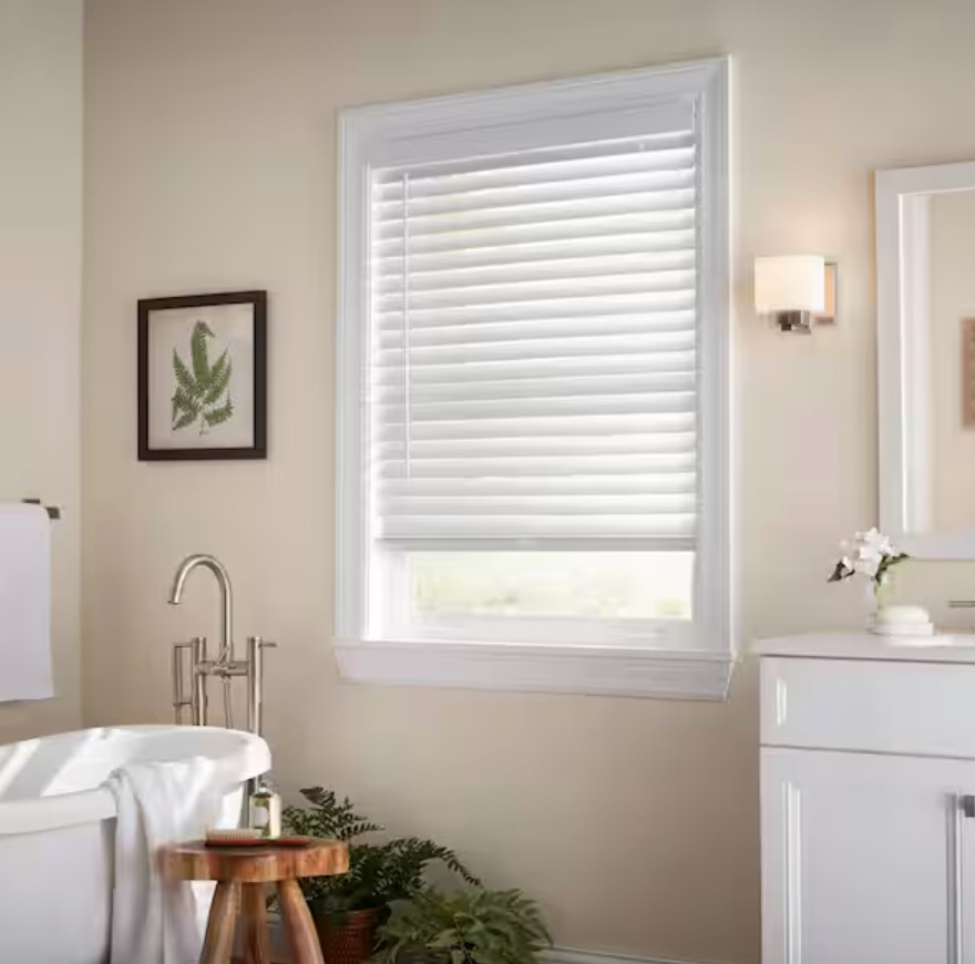 Faux Wood Blinds White Cordless 2″ CUSTOM CUT Ships in 5 days 17”-24” Wide