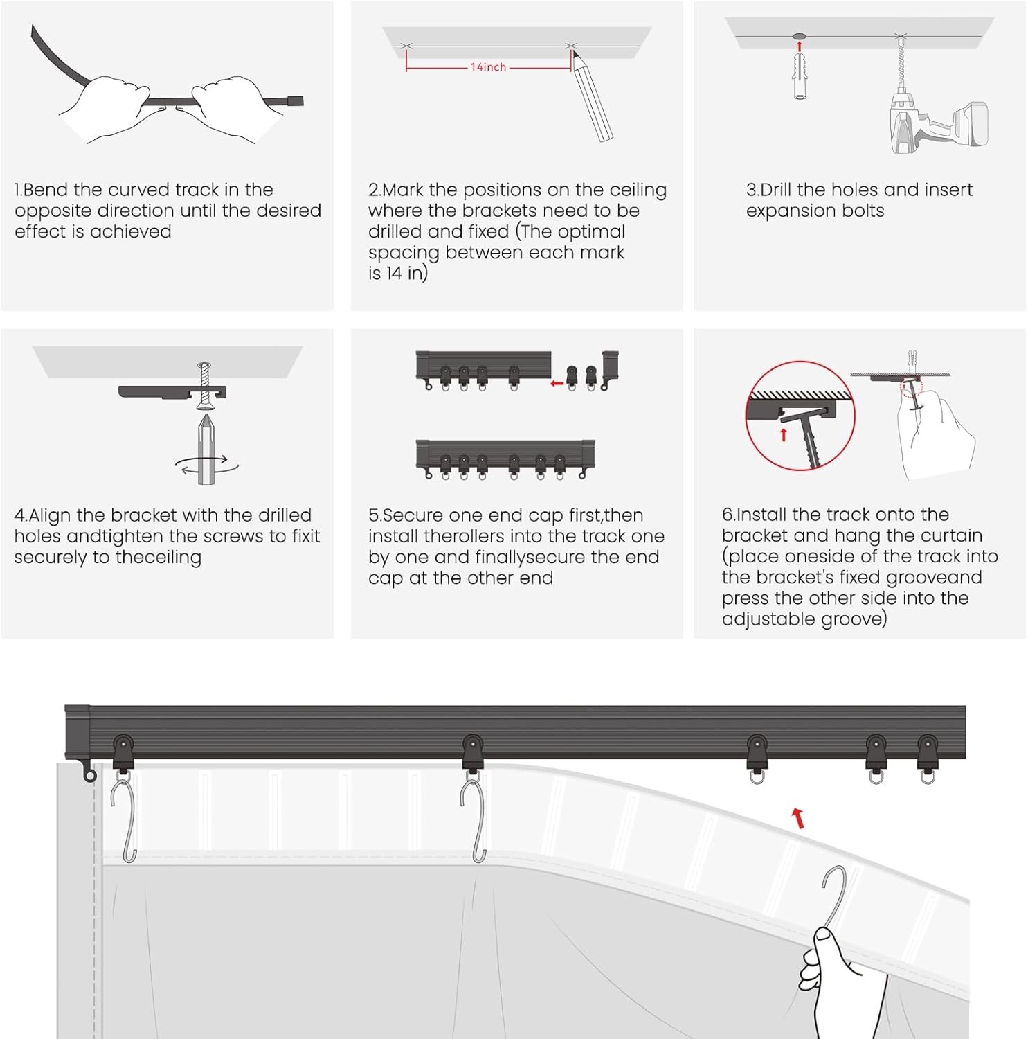 Room Divider Curtain Ceiling Curtain Track Set for Blackout and Privacy