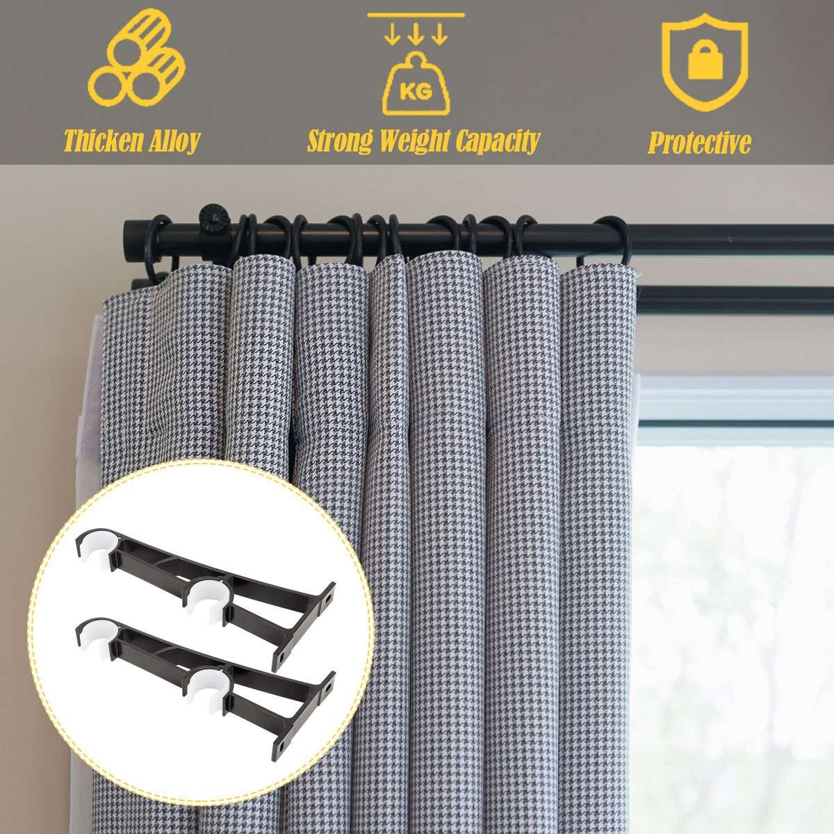 2 PCS Curtain Pole Rod Brackets Window Holder Aluminum Alloy Heavy Duty Hardware