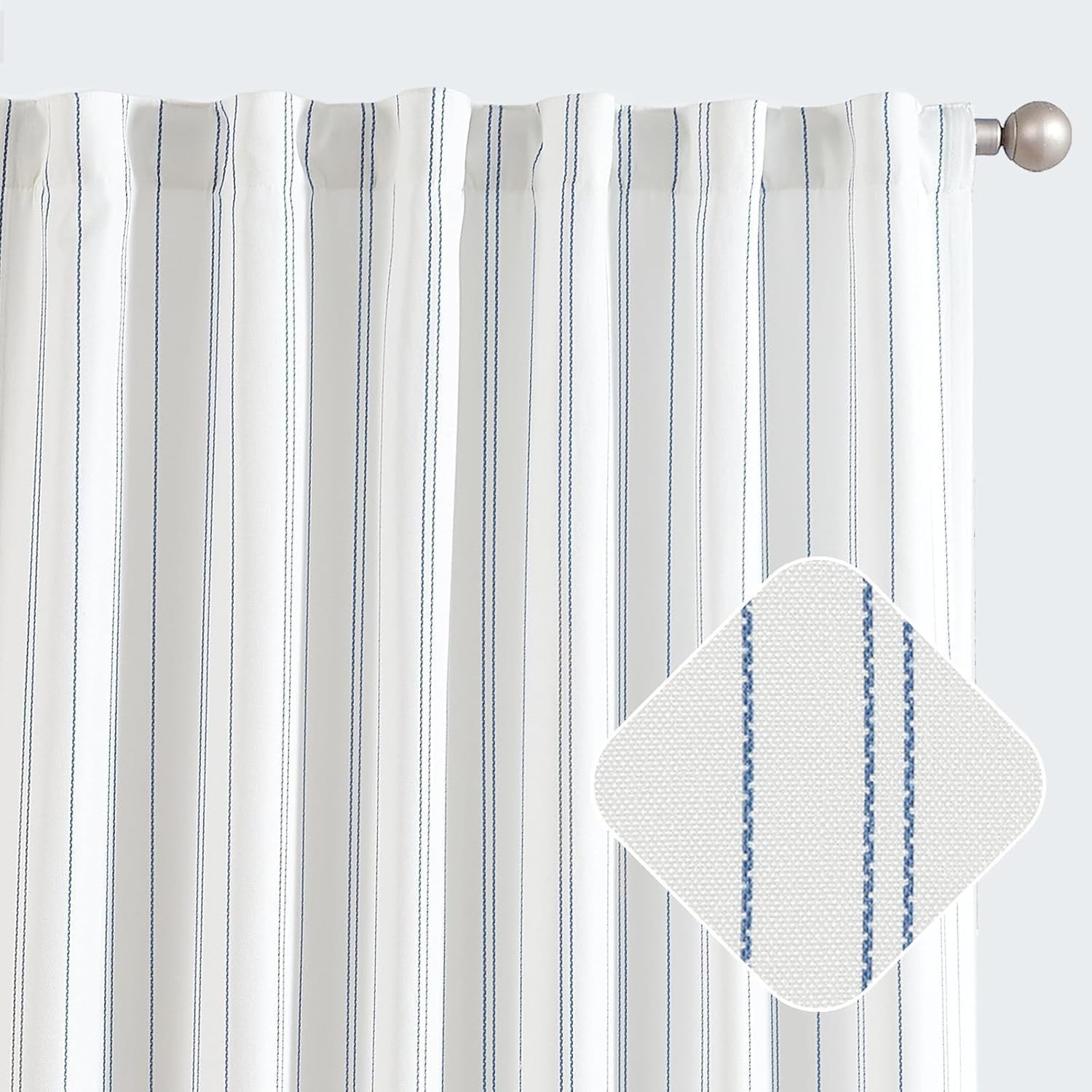 White & Blue Striped Curtains, 84″ Length – Stylish Window Treatment Pack of 2