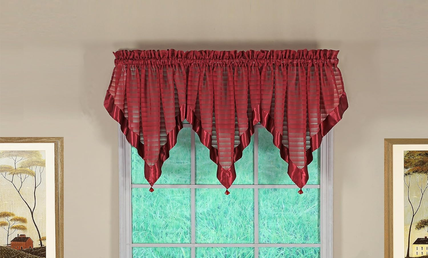 , Silhouette Stripe Sheer Ascot, Burgundy, 40″ W X 25″ L