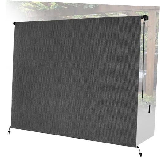 8’W x 6’H Gray Patio Shades Roll up Outdoor Roller Shade Crank 96″W x 72″H Grey