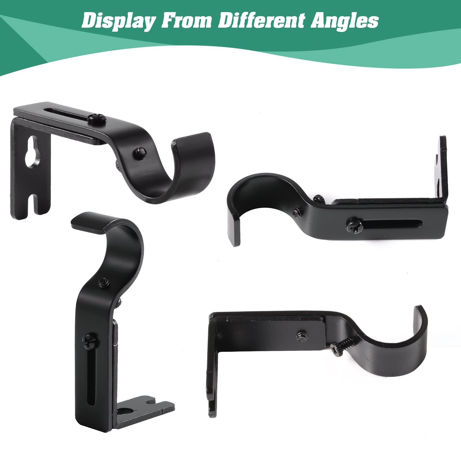 6 PCS Black 1 Inch Iron Adjustable Curtain Rod Brackets Wall Mount