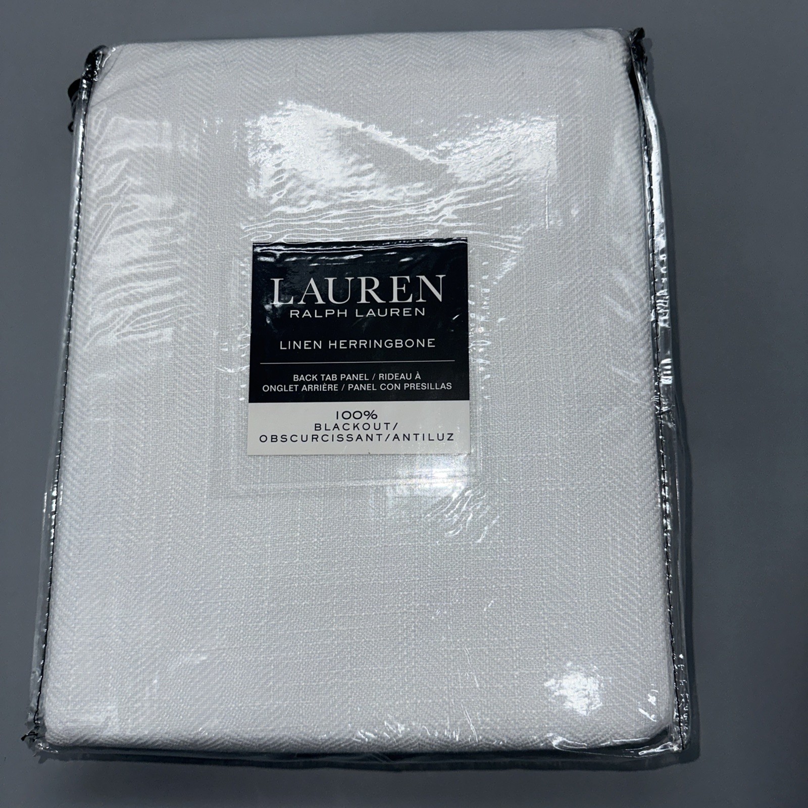 Ralph Lauren Back Tab Panel Curtain Blackout Herringbone- WHITE 52x 84” – New