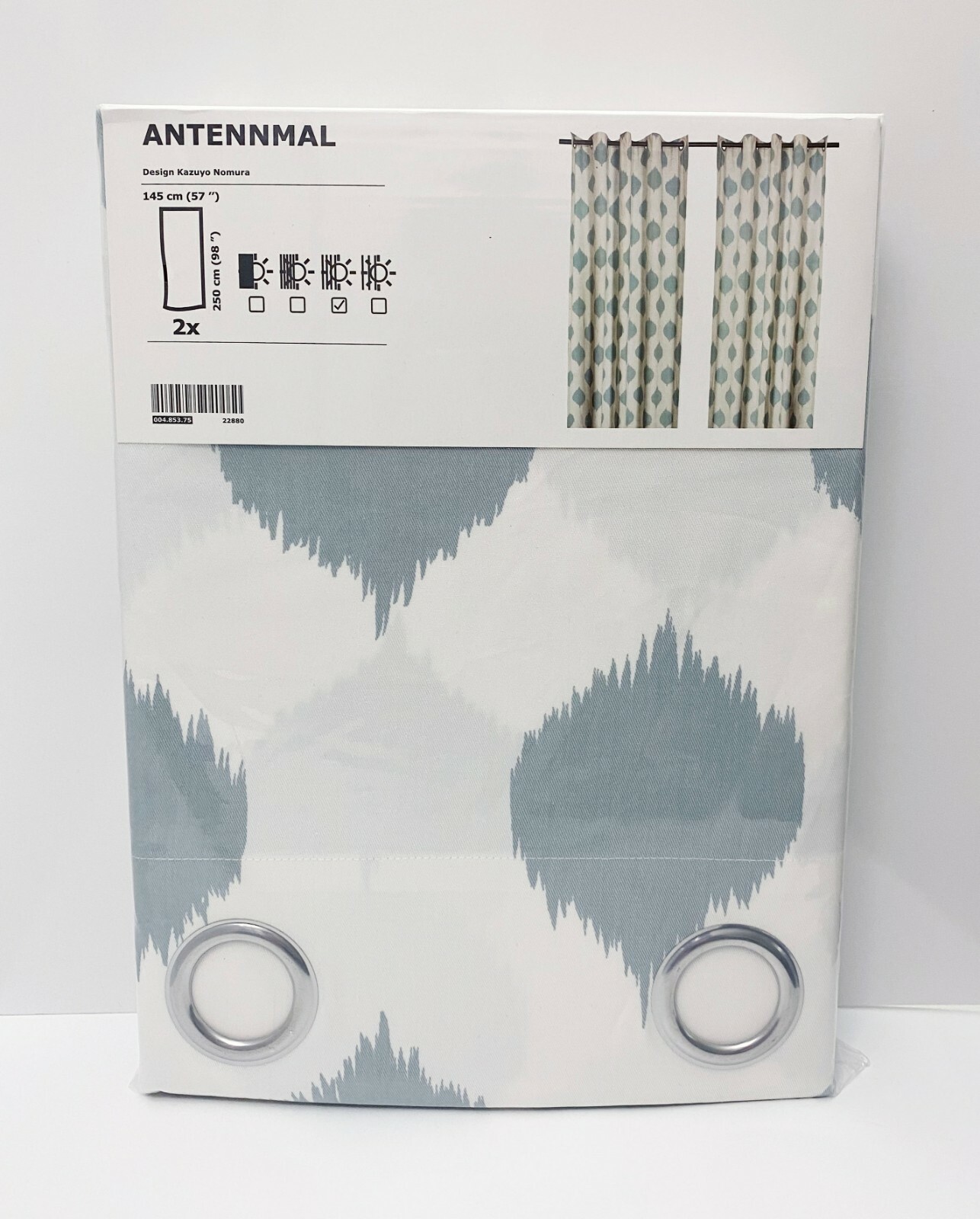 Ikea ANTENNMAL Curtains 2 Panels (1 pair) 57″ x 98″ Geometric White/Blue NEW