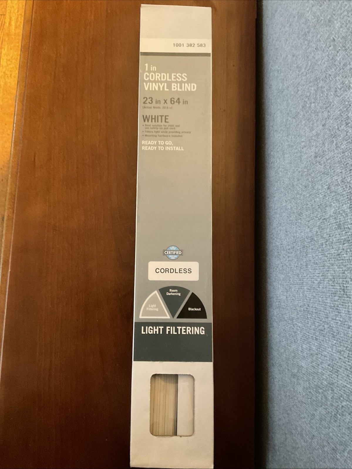 1 Inch WHITE Cordless, Light-Filtering VINYL BLINDS (23″ x 64″) New in Box