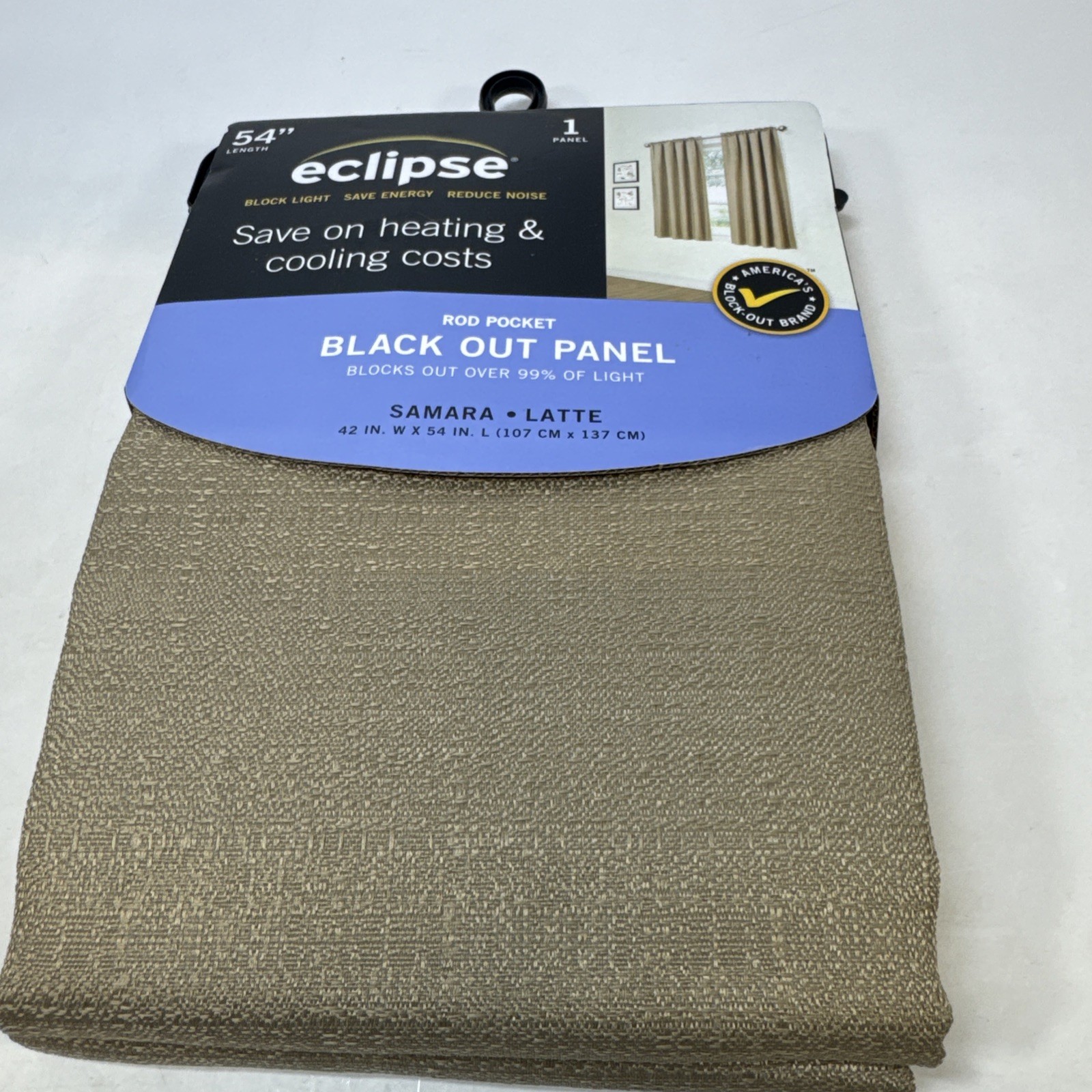 Eclipse Curtain 1 Panel Samara Latte 54” Blackout Rod Pocket New