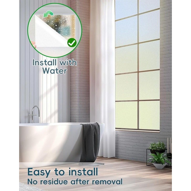 Window Privacy Film Static Cling UV Protection Easy Cut Reusable 17.5×78.7 Inch