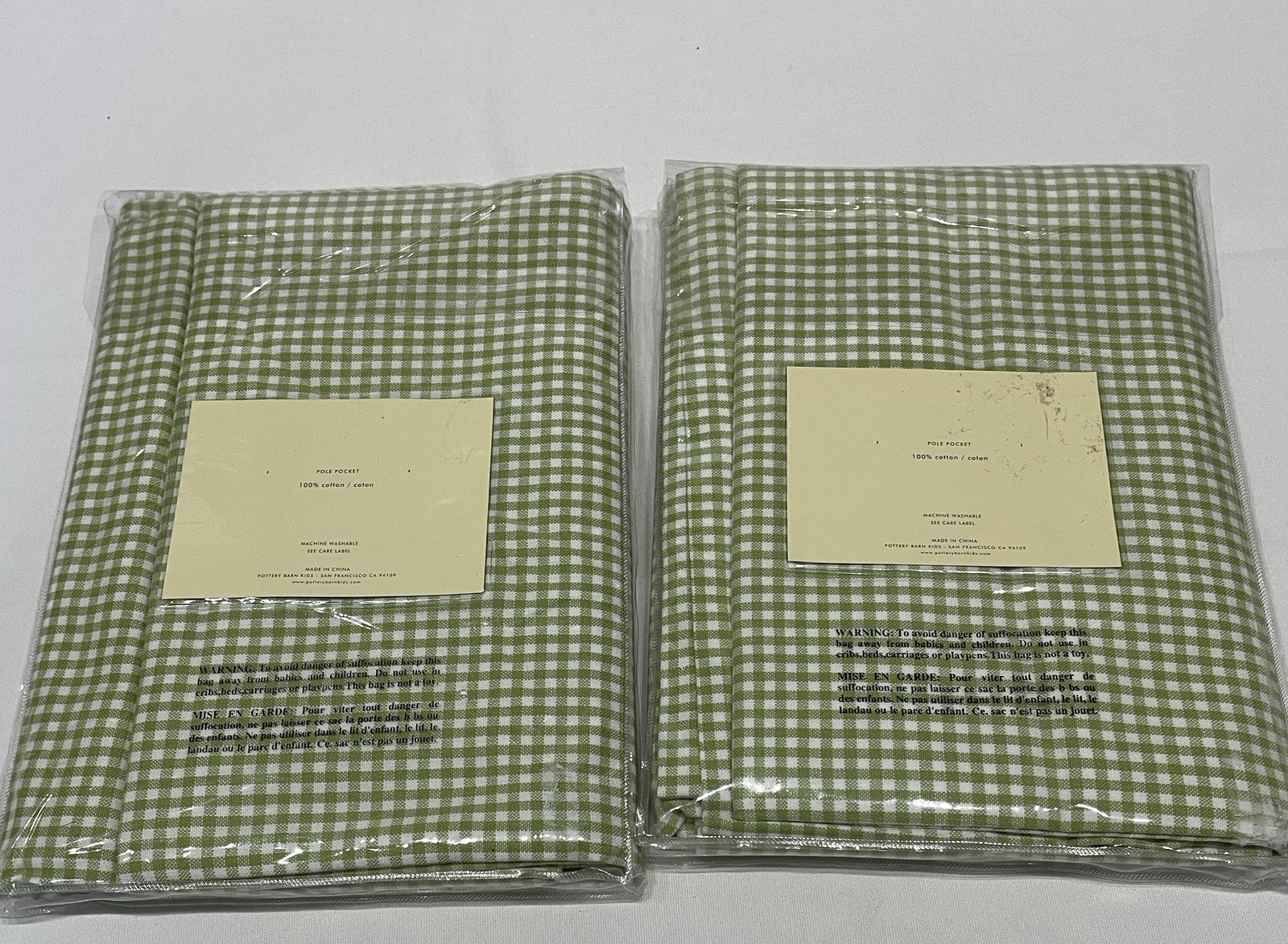 New Pottery Barn Kids Green & White Cotton Curtains 44×63″ Pair Open Package