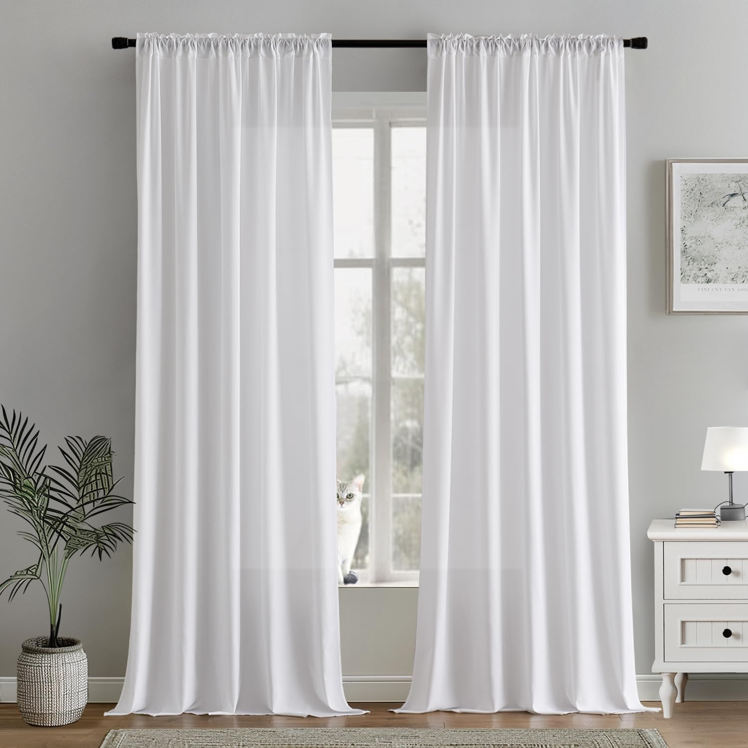 MIULEE White Privacy Sheer Curtains that Let Light in 96 Inches Long Non-See-Thr
