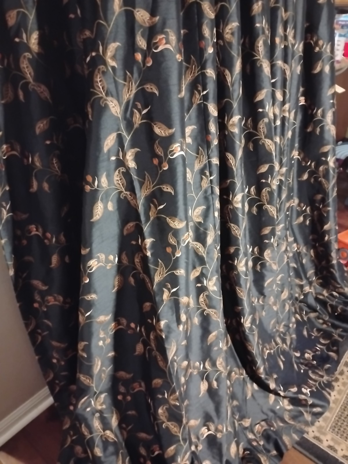 CUSTOM HEAVY Brocade LUXURY Lined Drape Panels Blue/ Gold Jacquard 32/87