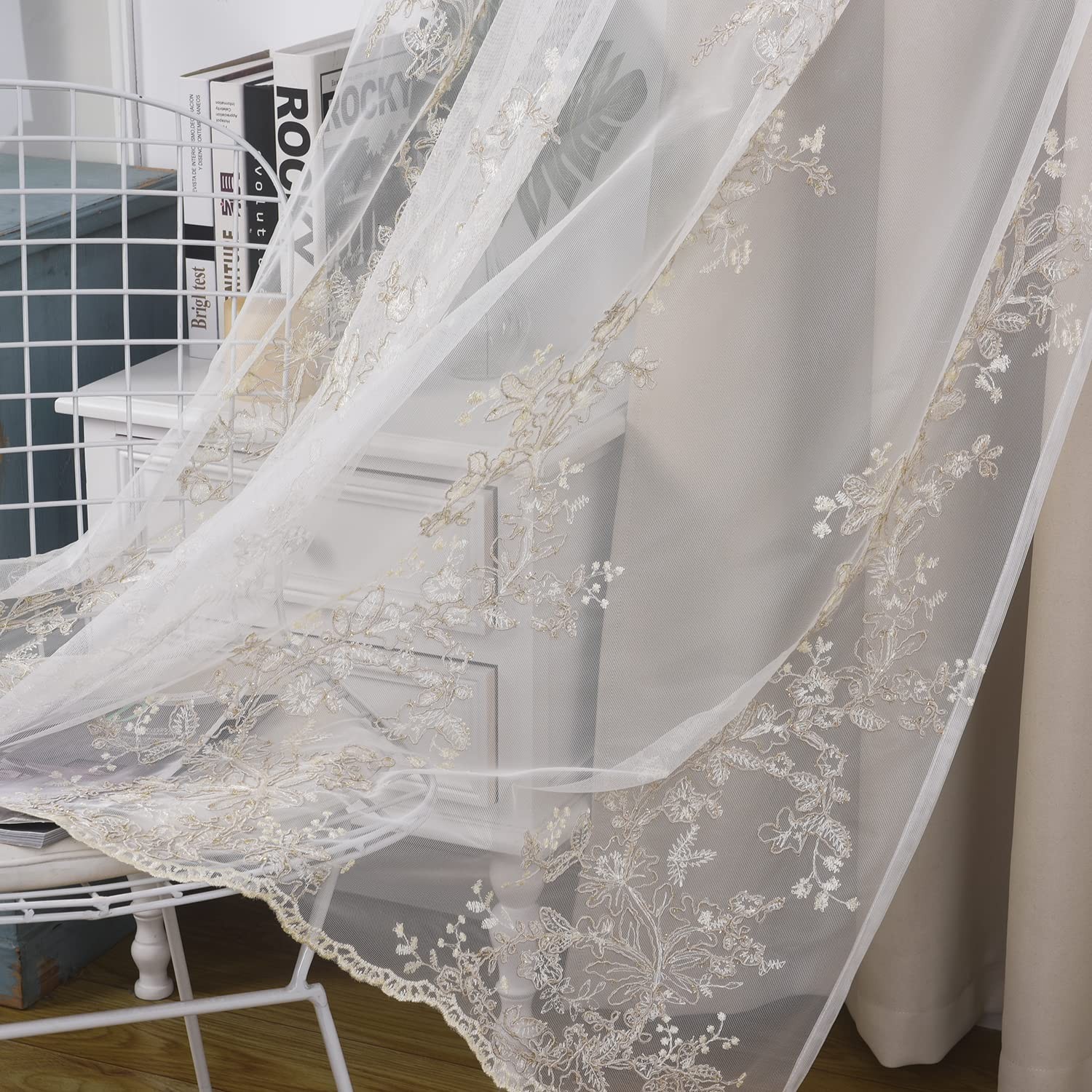 Double Layered Curtains with Embroidered White Sheer Tulle, Mix and Match Cur…