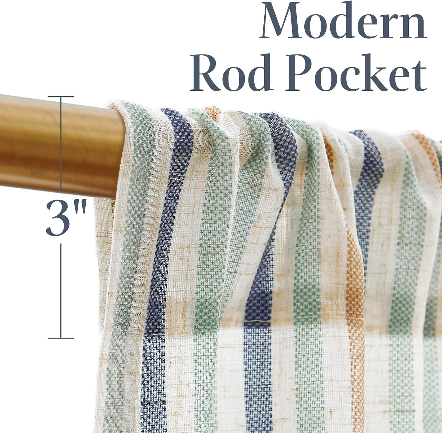 Striped Linen Kitchen Tier Curtains, 20 Inch, Coastal, 2 Panels | Light-Filterin