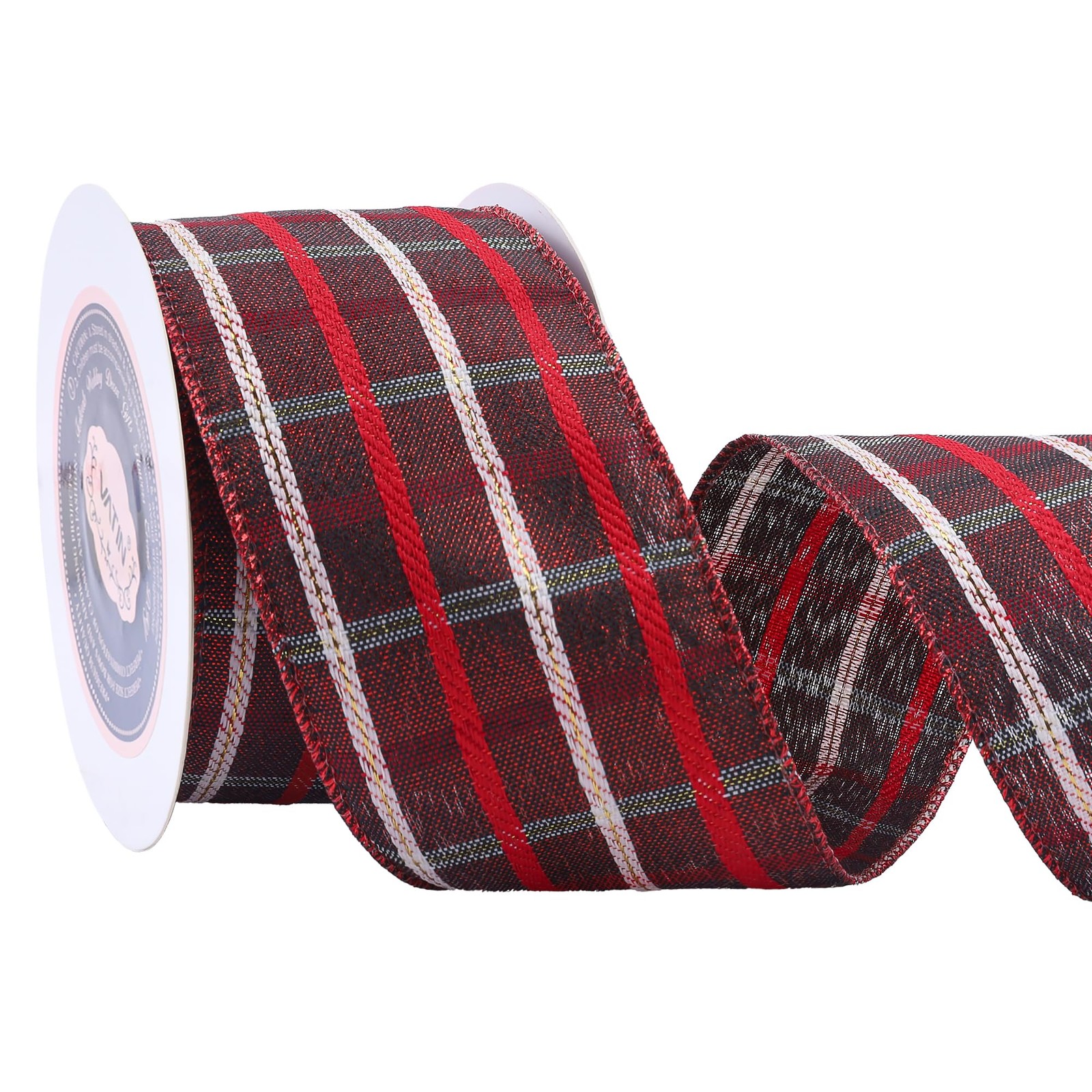 Red Plaid Ribbon 2.5 Inch x 10 Yards Tartan Christmas Wired Ribbon For Bow