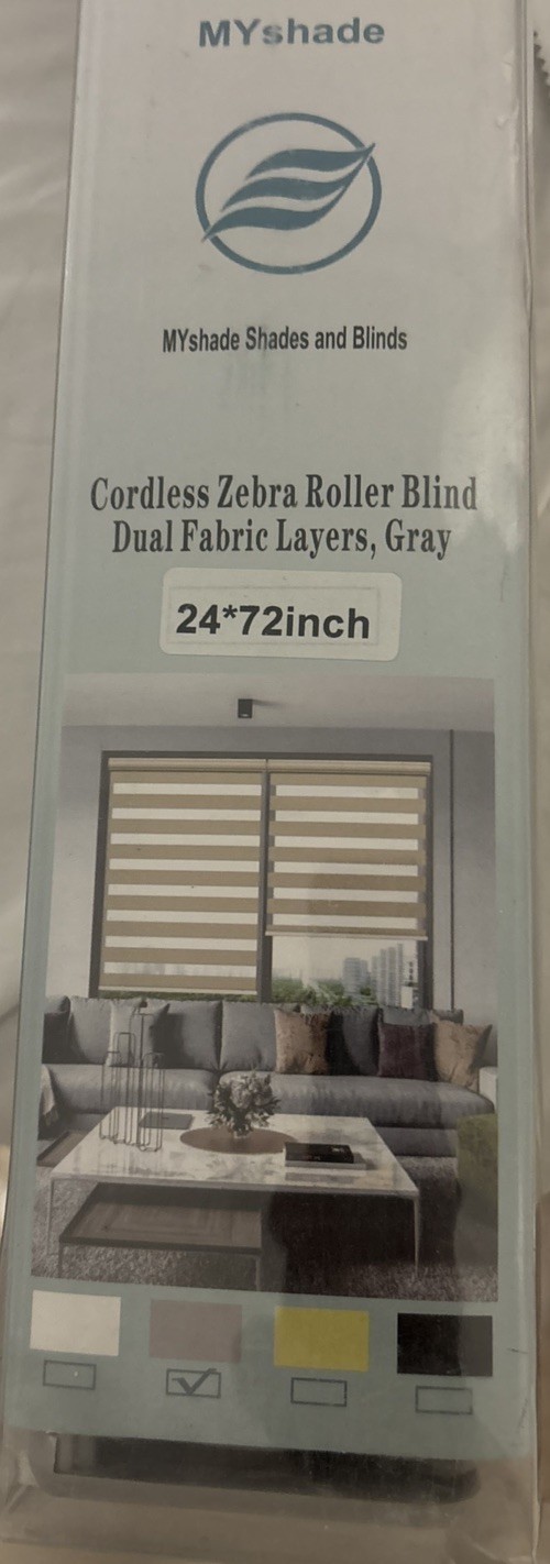 Cordless Zebra Roller Shades for Windows,Gray Sheer Zebra Blinds Dual Layer NIP