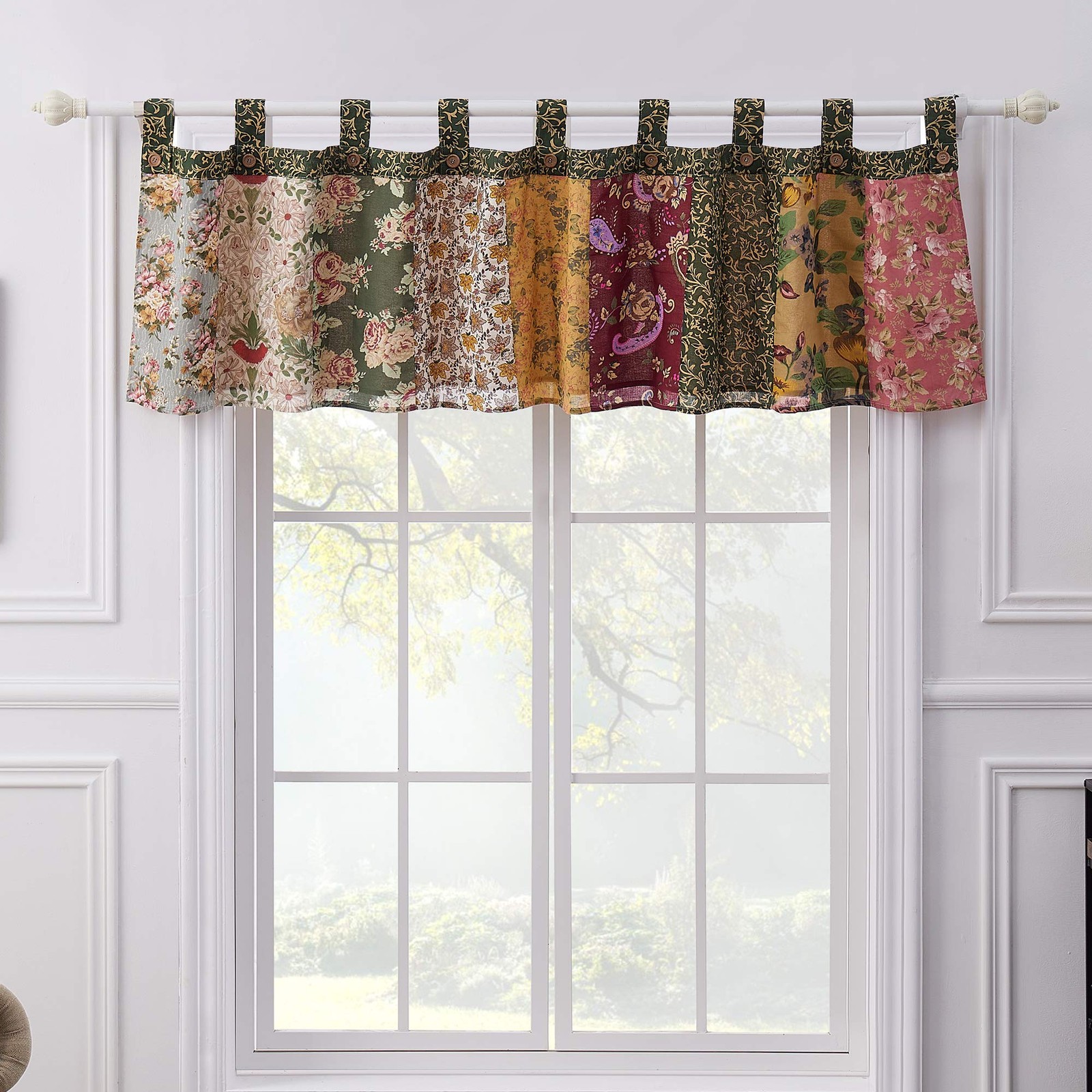 Antique Chic Cotton Patchwork Window Valance Tab Top Multicolor 84W x 21L Floral