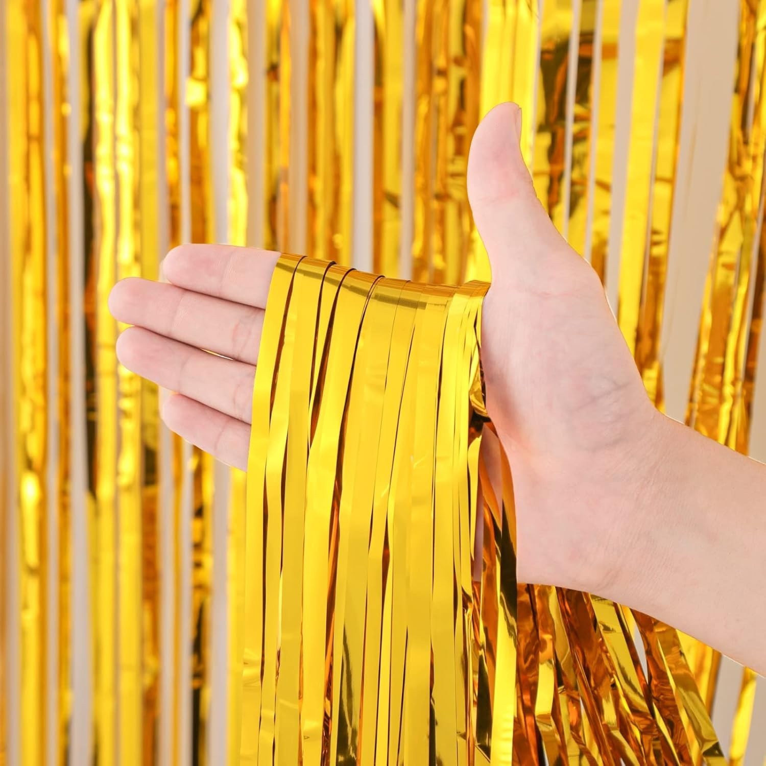 3 Pack 3.3×8.2 Feet Gold Foil Fringe Backdrop Curtains, Tinsel Streamers, Fri…
