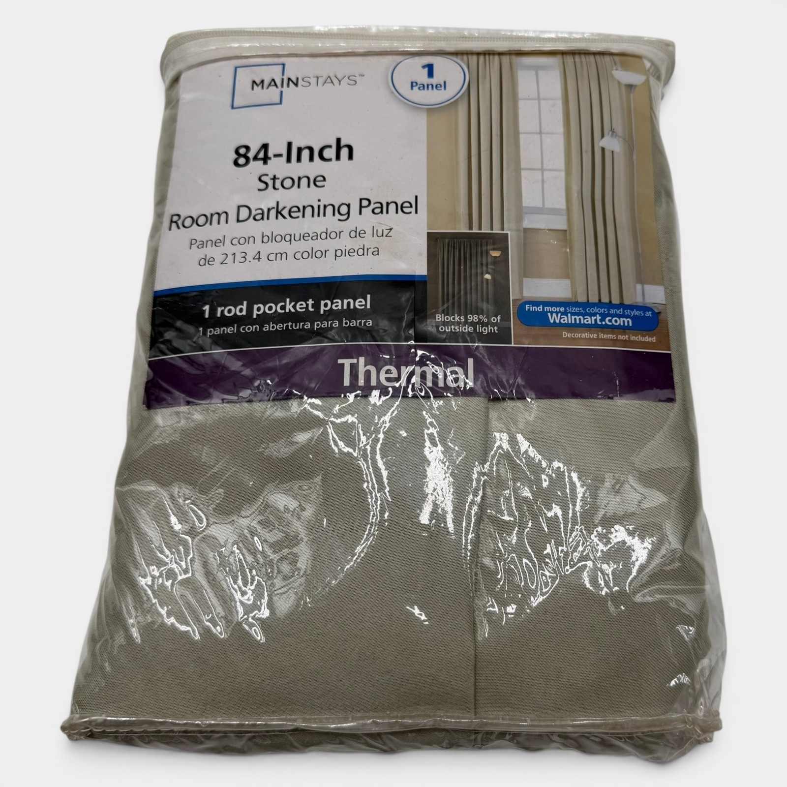 Mainstays Thermal Room Darkening Curtain Panel Stone 54″ x 84″ ONE PANEL NEW