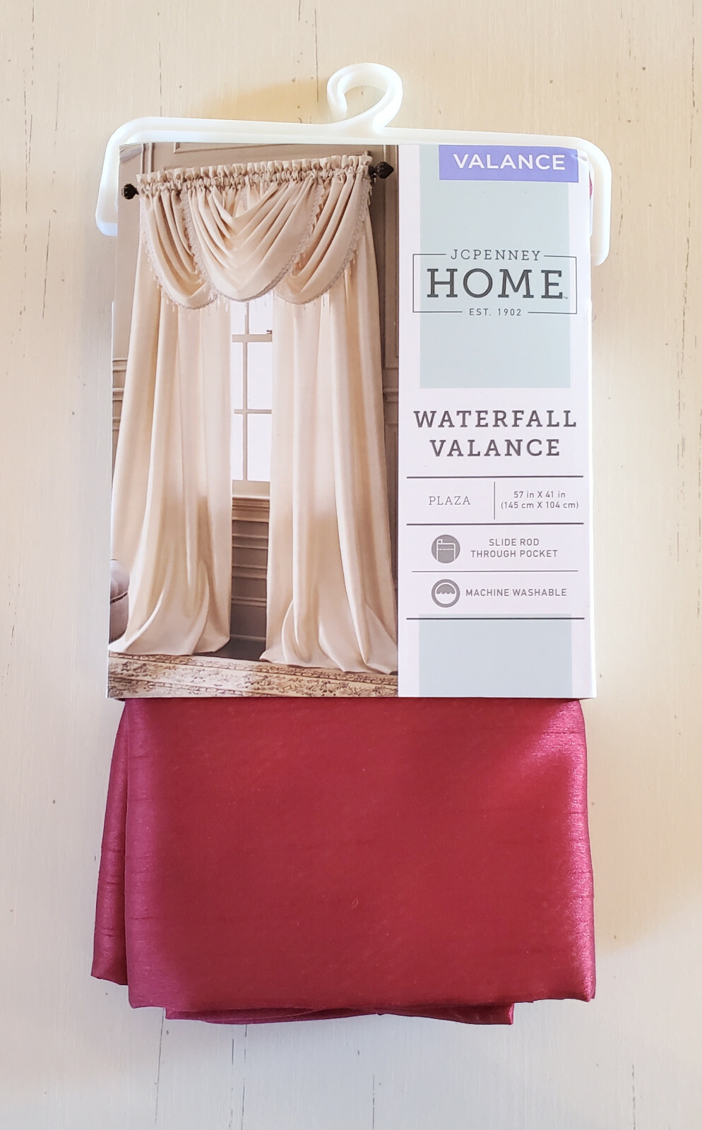 JCPenney Home Claret Red Thermal Interlined Plaza Waterfall Valance, 57″x41″