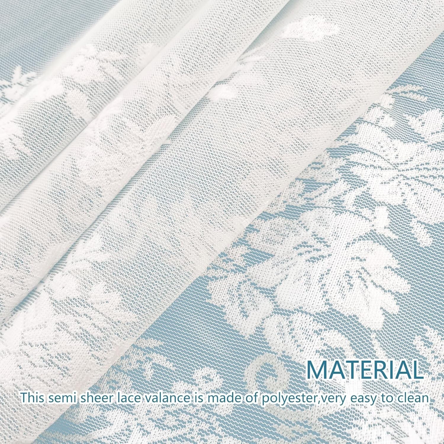 White Lace Window Valance – 59″X23.6″ Floral Semi-Sheer Curtain with Rod Pocket