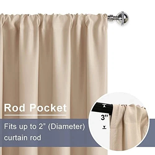 Blackout Curtains for Bedroom– Thermal 42″W x 63″L (Pack of 2) Beige